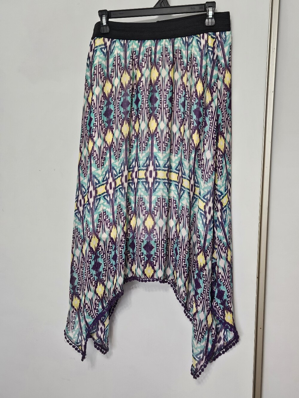 new directions Teal, Purple & Yellow Asymmetrical Handkerchief Hem Skirt